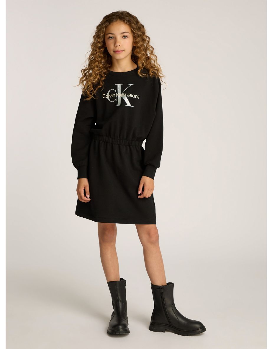 Girls Glitter Monologo Sweater Dress in Black
