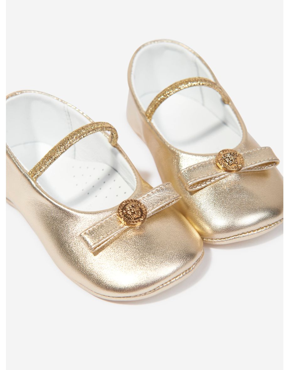 Baby Girls Leather Pre Walker Shoes in Gold - 3