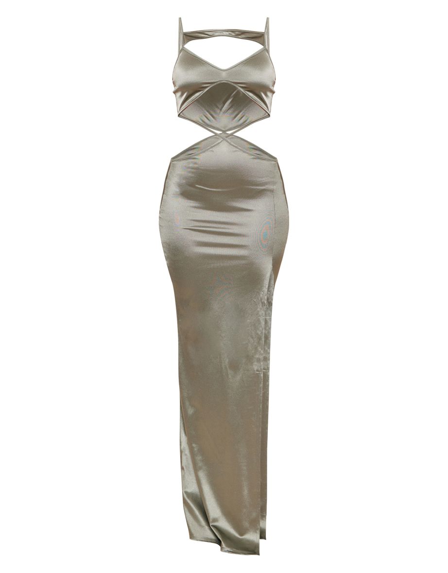 Tall Teal Slinky Extreme Cut Out Maxi Dress - 4