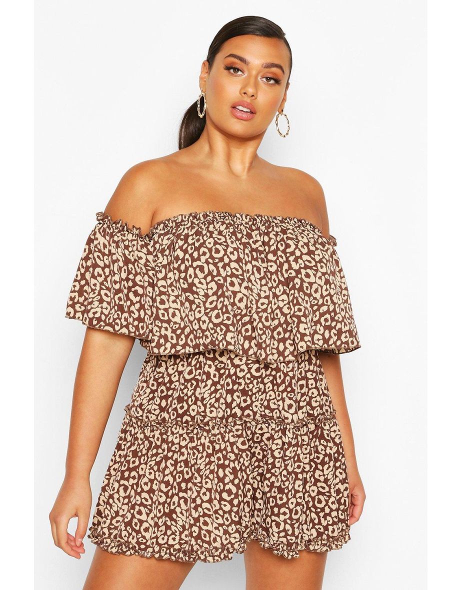 Leopard print sales bardot playsuit