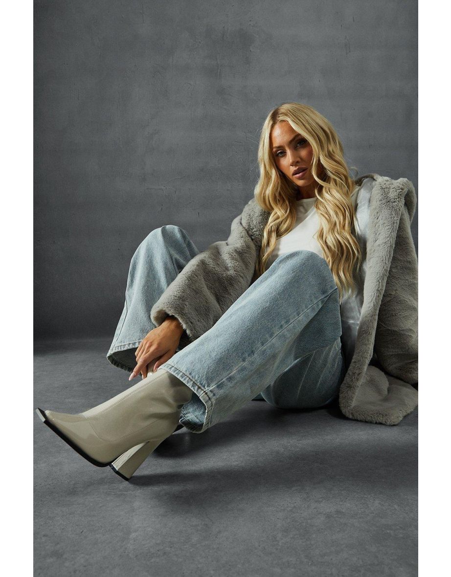 Patent Block High Heel Ankle Boots