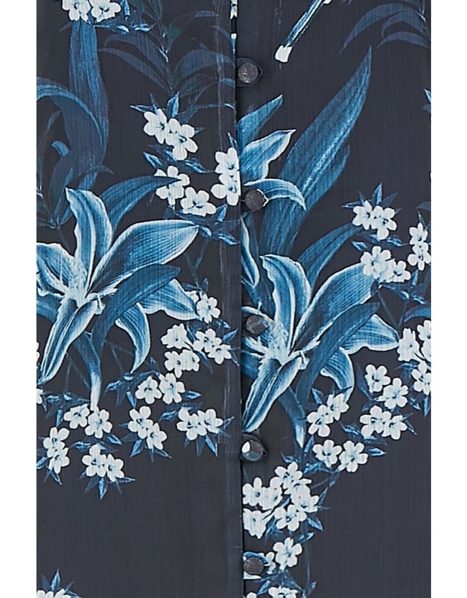 Yumi Urban Touch Navy Floral Print Long Sleeve Midaxi Dress - 4