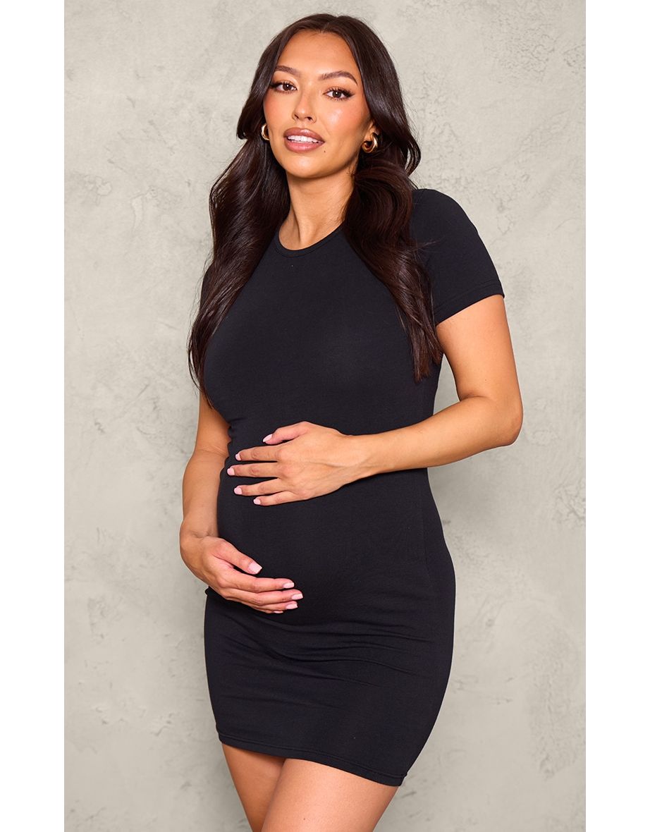 Maternity Black Short Sleeve Basic T Shirt Dress