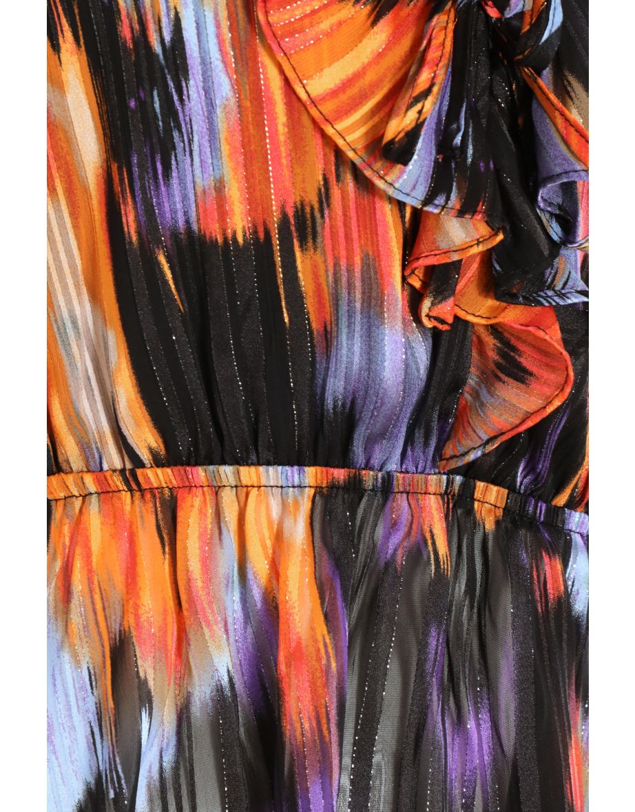 Black Smudge Print Chiffon Peplum Blouse - 5