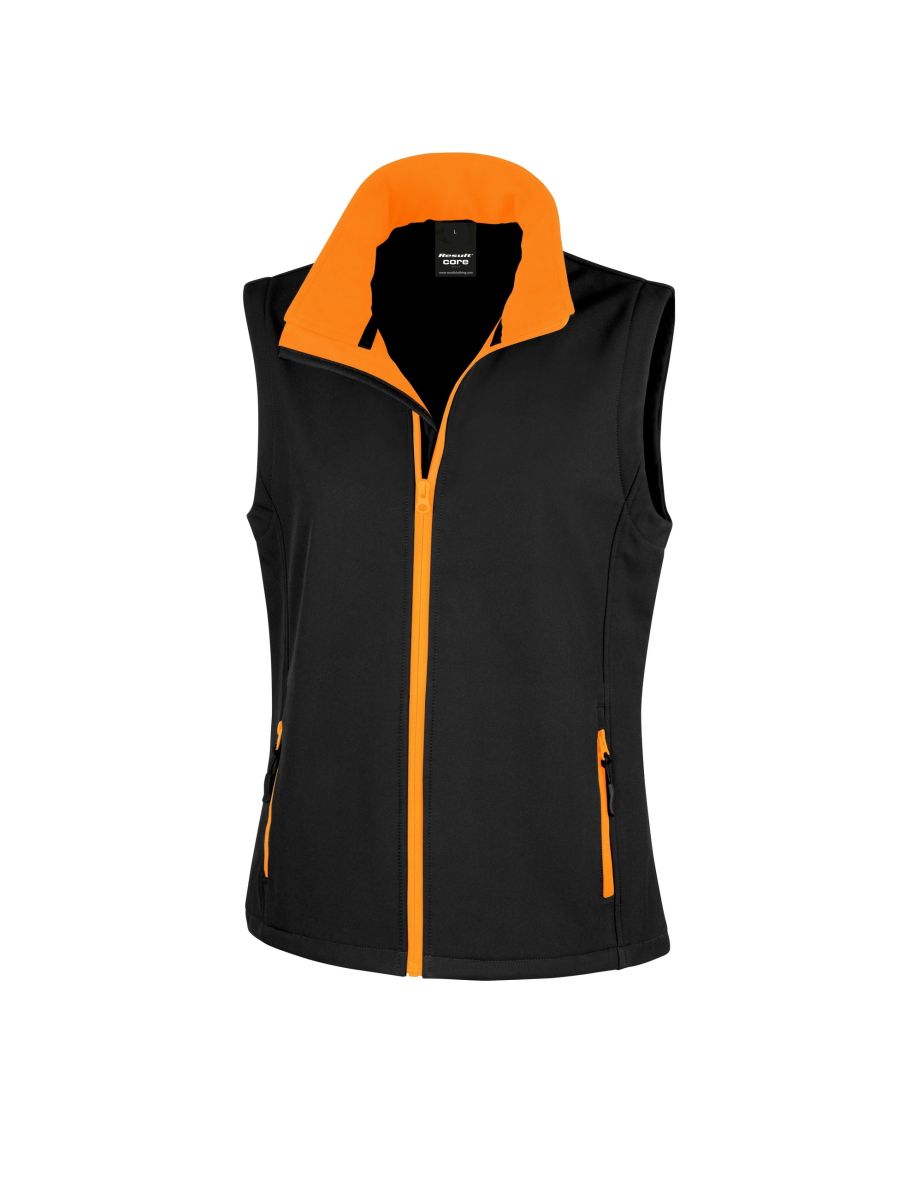 Result Core Womens/Ladies Printable Softshell Bodywarmer - Black /Orange