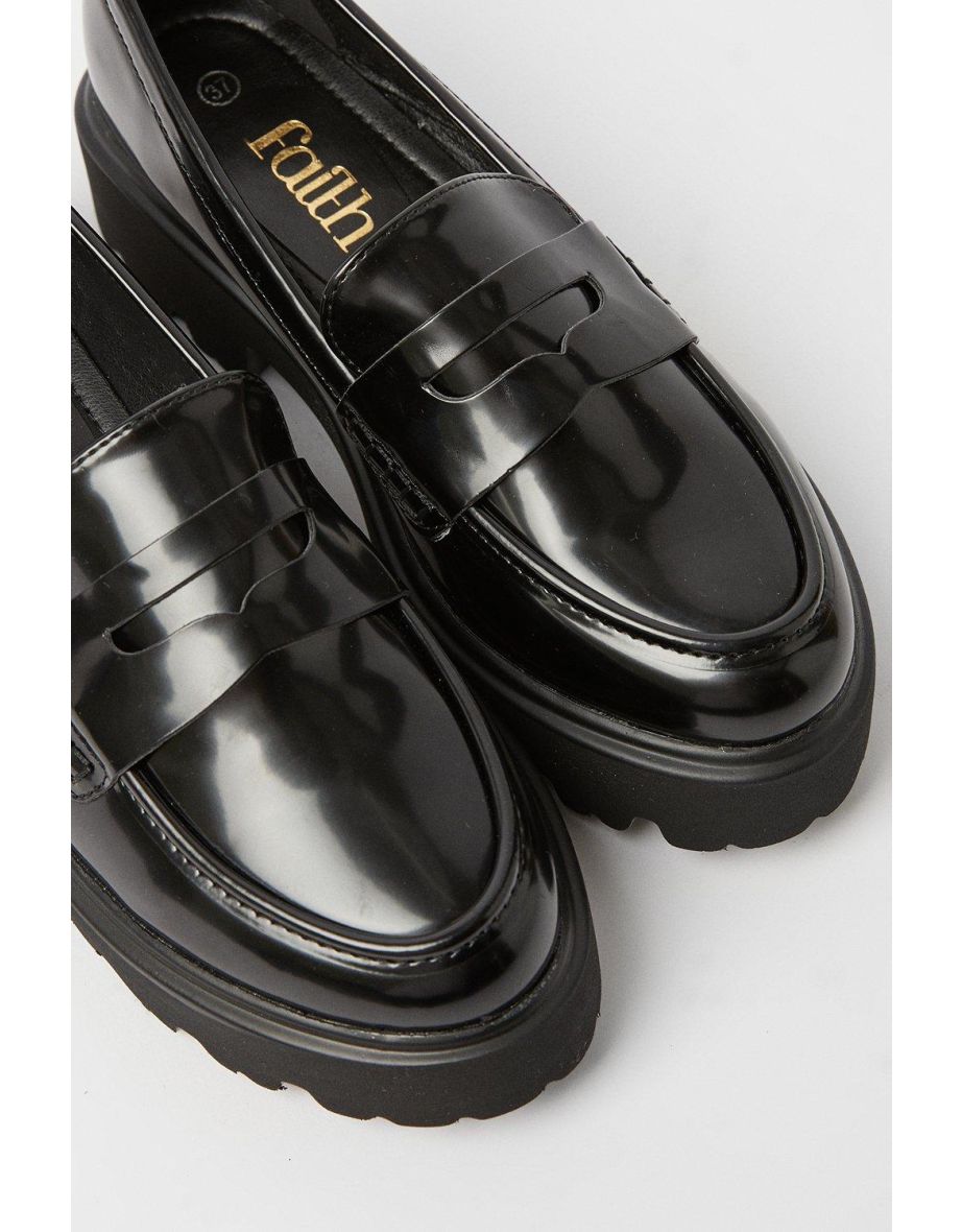 Faith: Noa High Shine Chunky Penny Loafers - 3