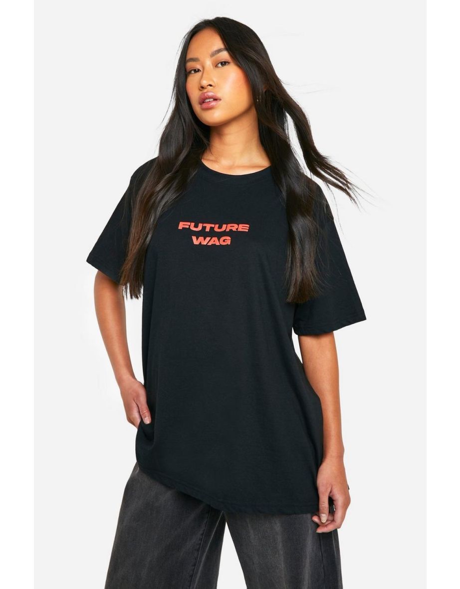 Future Wag Slogan Football Printed Ovesized T-shirt - black
