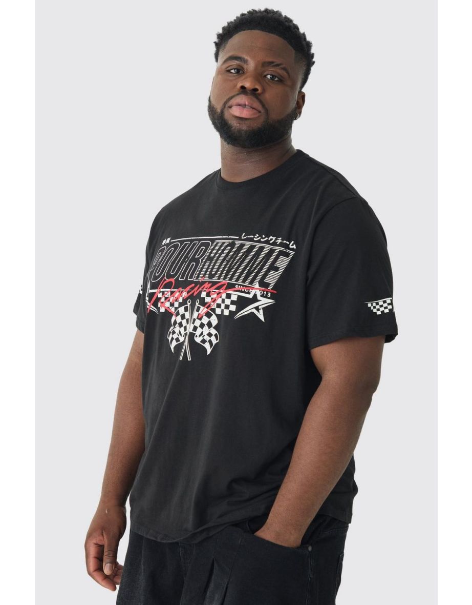 Plus Pour Homme Racing Print T-shirt - black