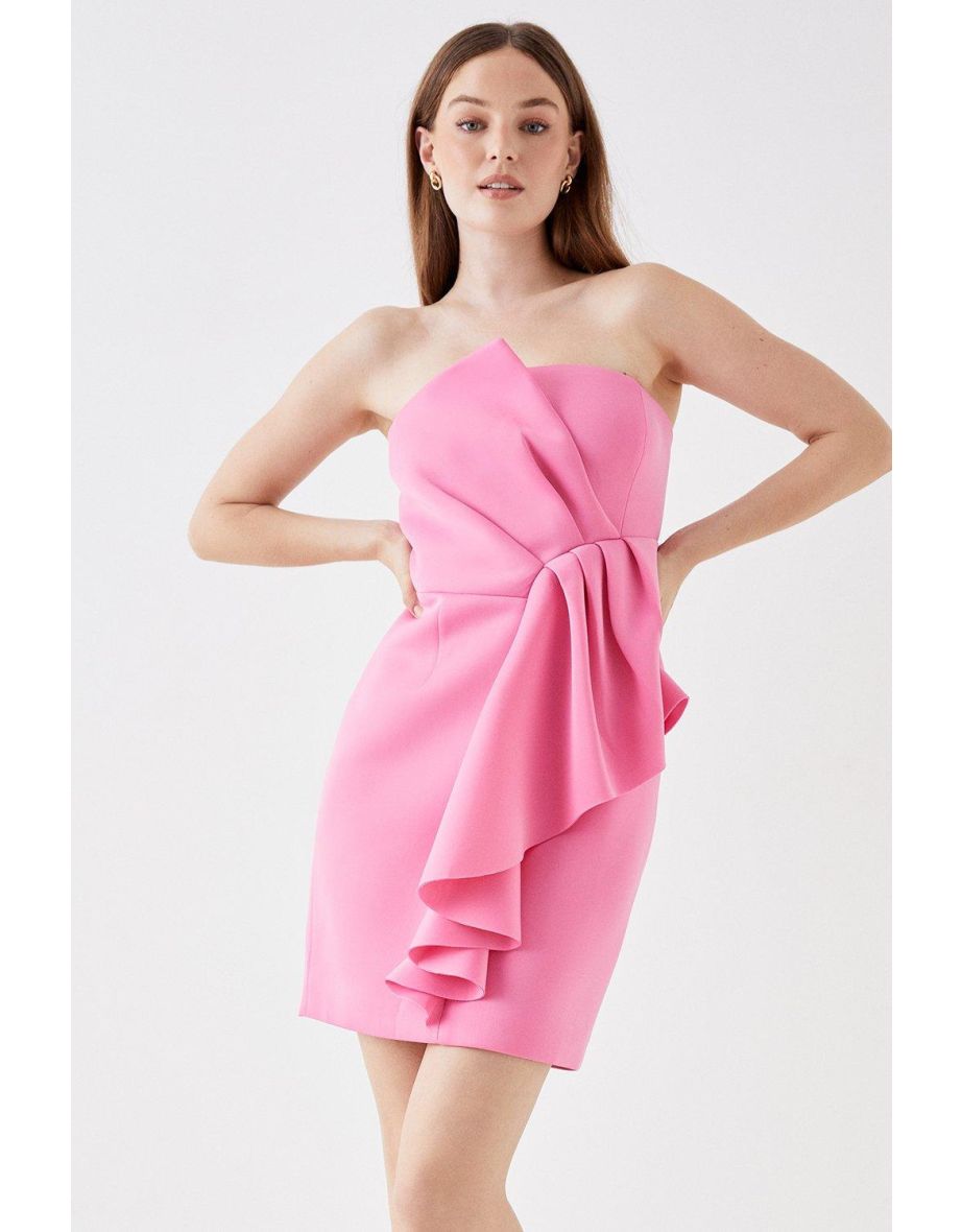 Debut London Scuba Ruffle Mini Dress - hot pink