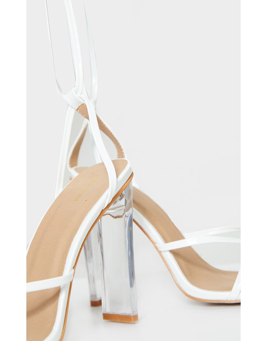 White Clear Heel Lace Up Heels - 3