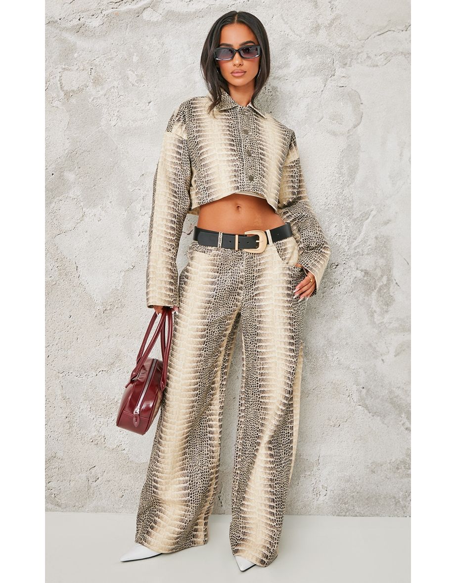 Petite Snake Print Low Waist Wide Leg Trousers