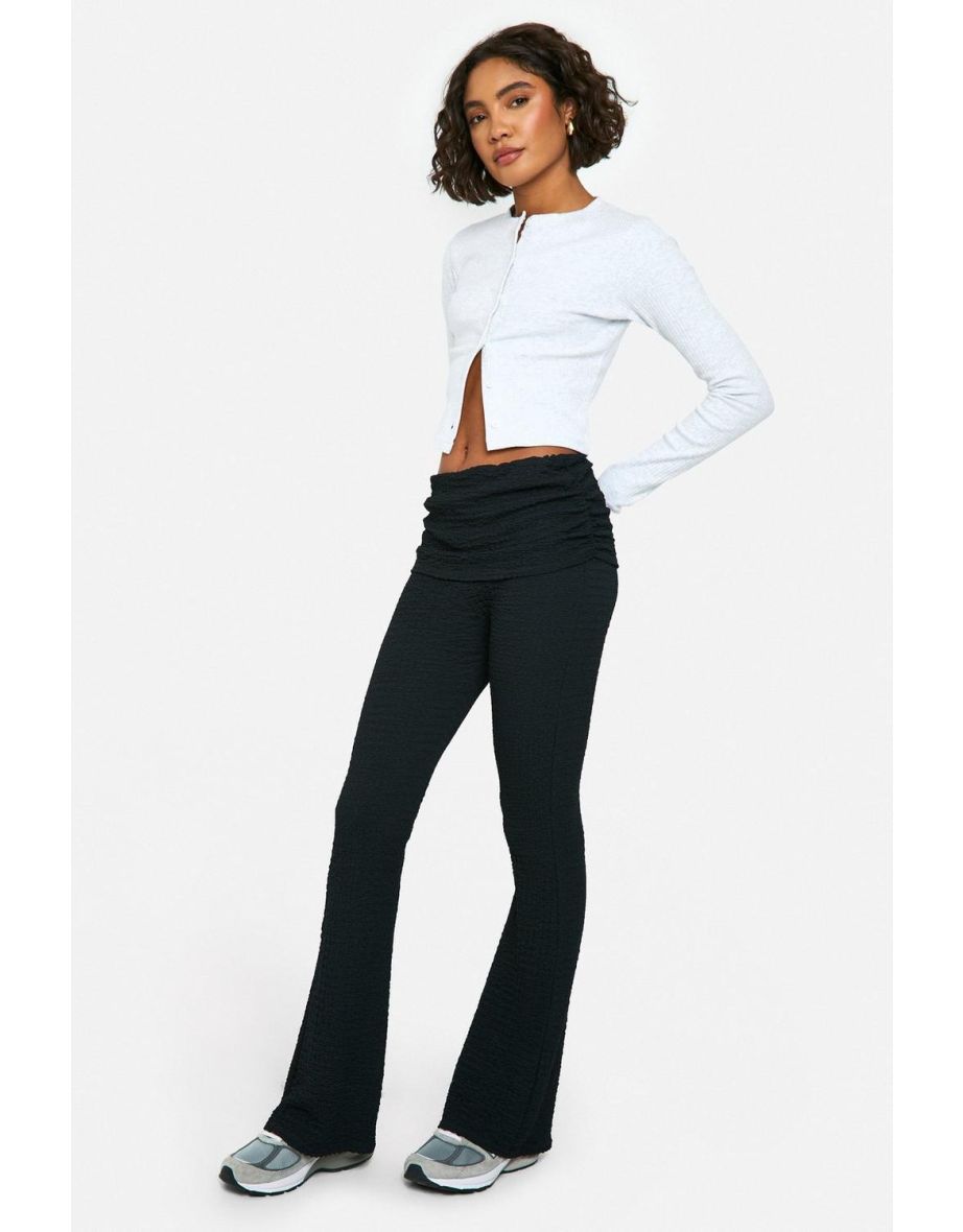 Tall Fold Over Waistband Crinkle Flare Trouser - black