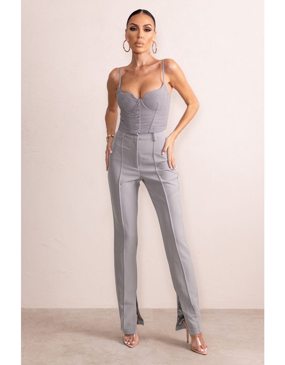 Wonder Woman | Slate Grey High Waist Straight Leg Trousers With Hem Split - 4