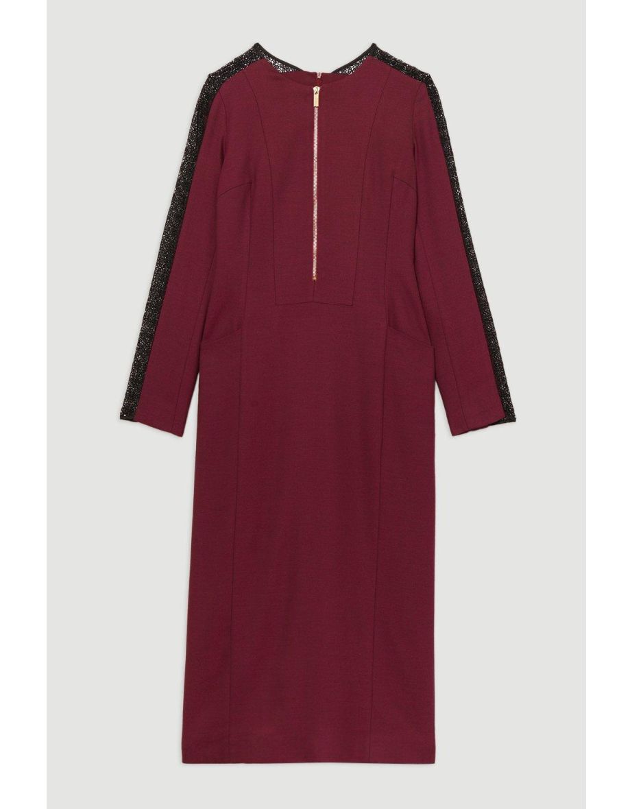 Tailored Twill Lace Mix Zip Front Midi Dress - 3