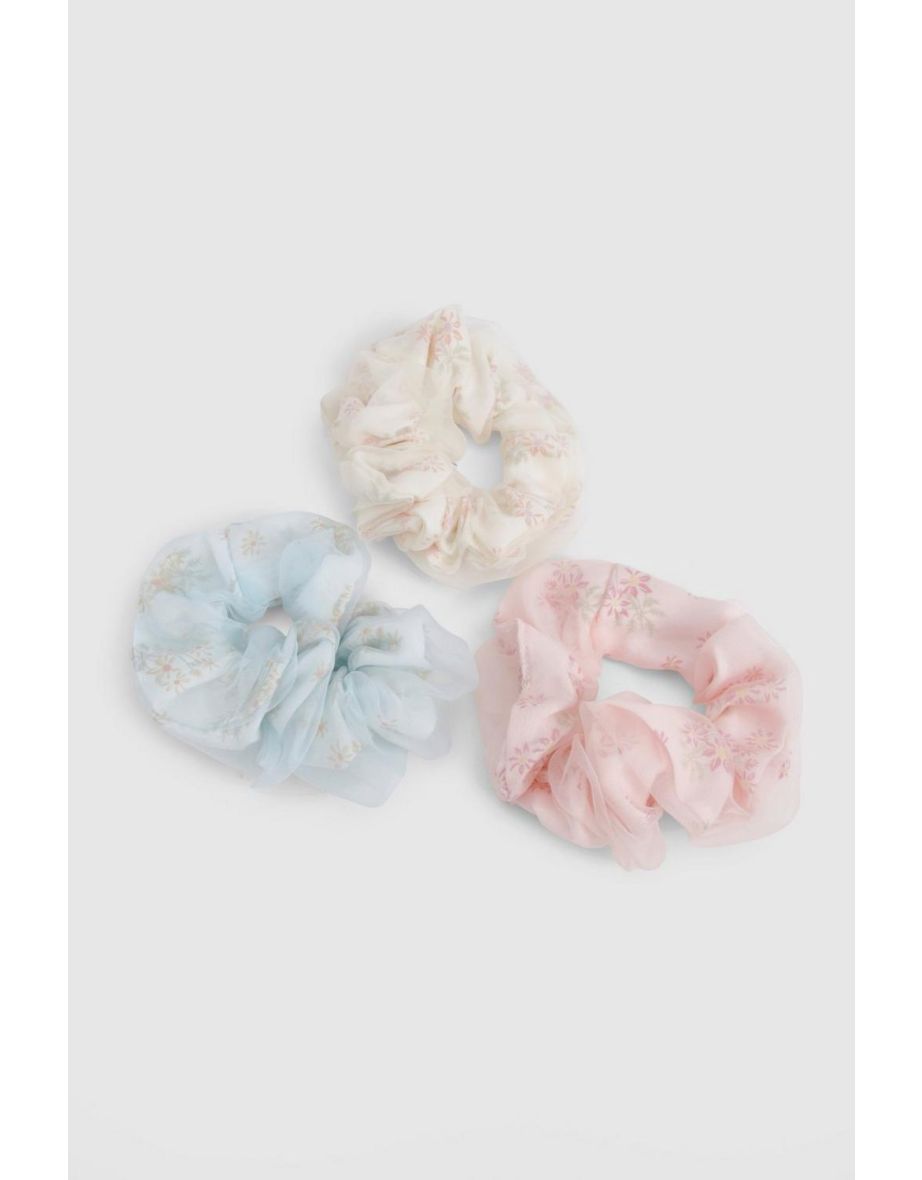 Floral Print Organza Oversized Scrunchie 3 Pack - multi - 2