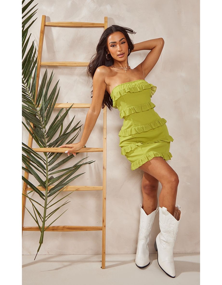 Shop Petite Lime Frilled Bandeau Mini Dress Online in Oman VogaCloset