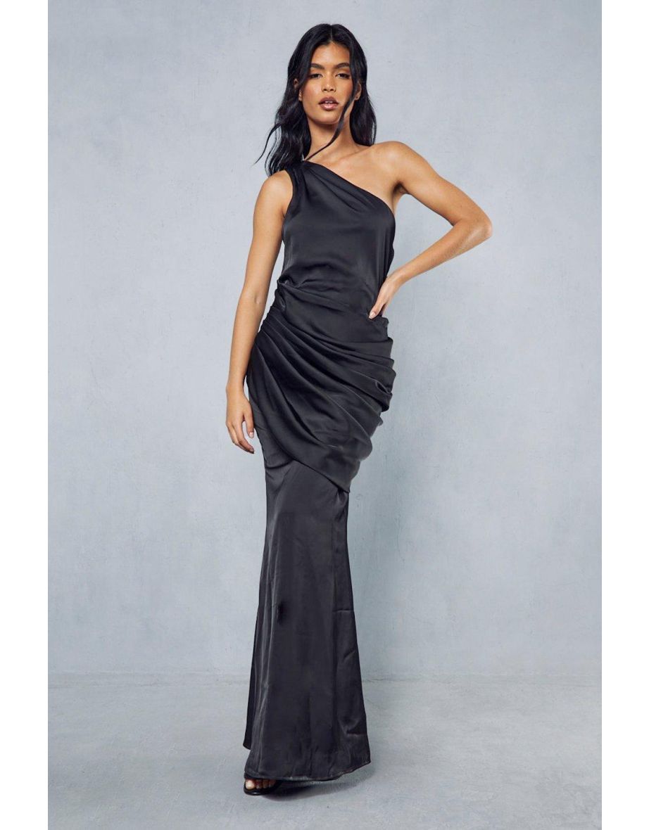 Montana Premium Satin Ruched Draped Maxi Dress