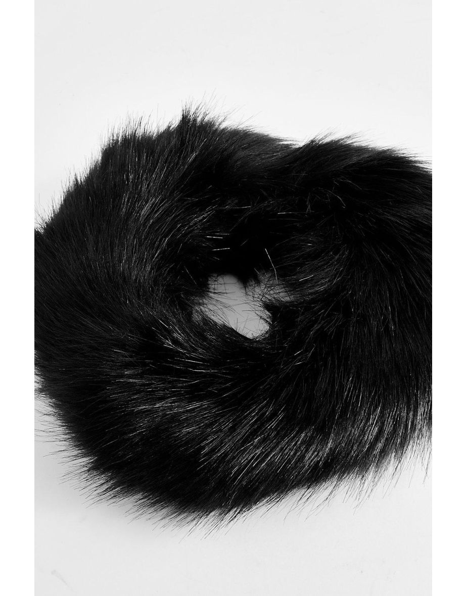 Black Faux Fur Headband - black - 2
