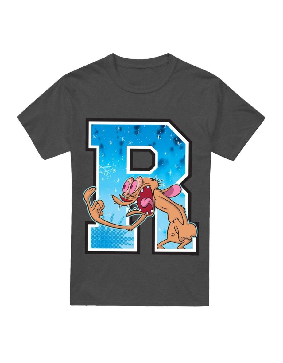 Ren & Stimpy Unisex Adult R Is For Ren T-Shirt - Charcoal