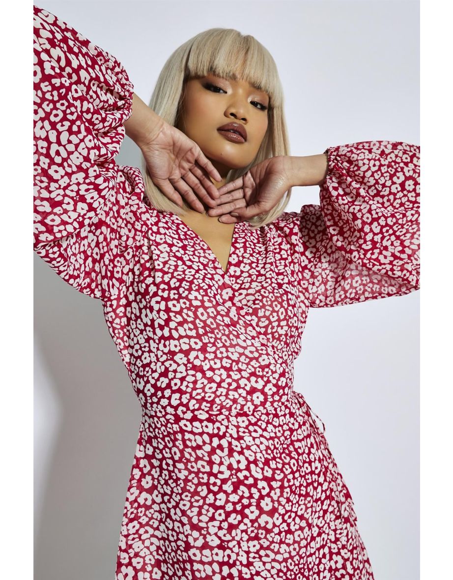 Red-Leopard Chiffon Wrap Mini-Dress - 3