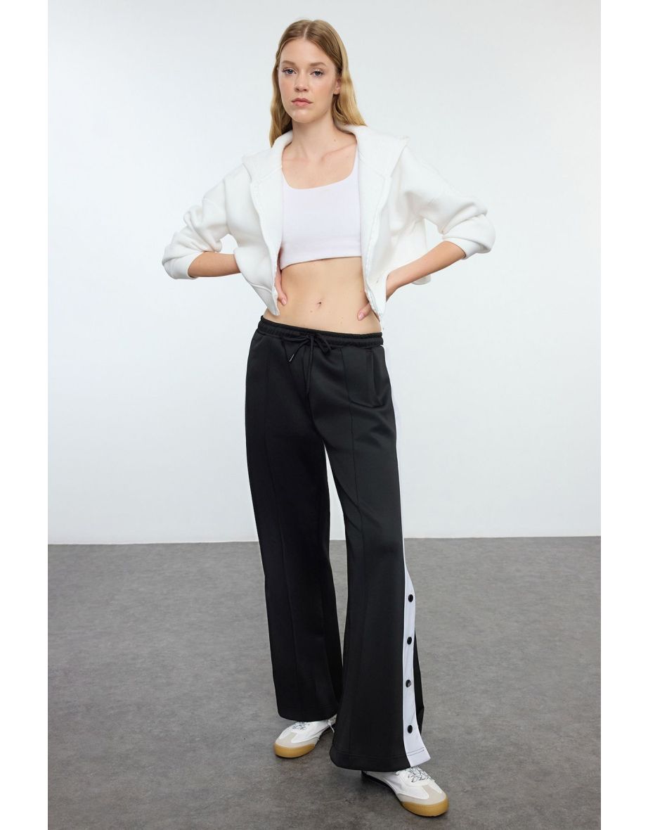 Black Color Block Diver/Scuba Knitted Sports Sweatpants