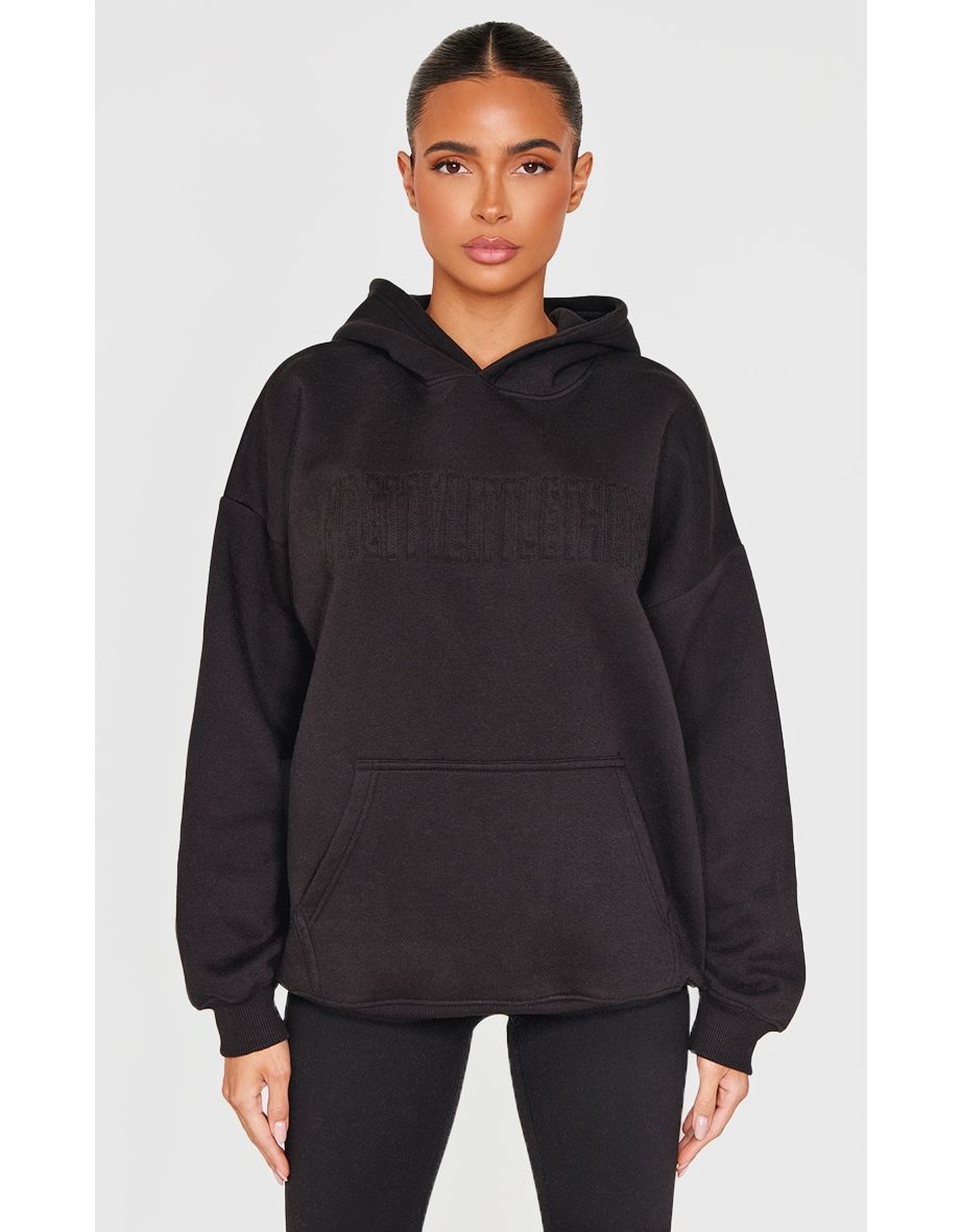 PRETTYLITTLETHING Black Applique Oversized Hoodie