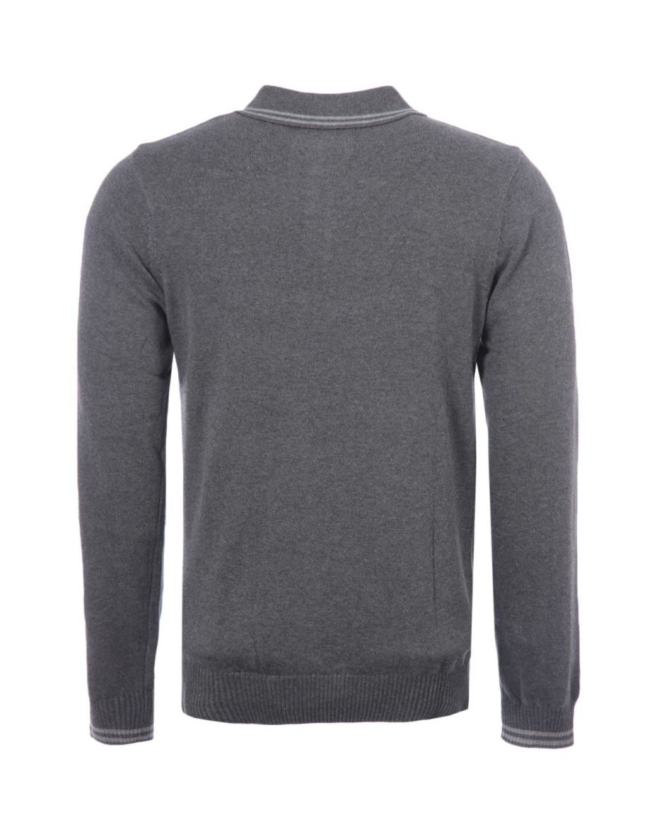 Men's Luke 1977 Milk Tipped Knitted Long Sleeve Polo Shirt in Grey - 1