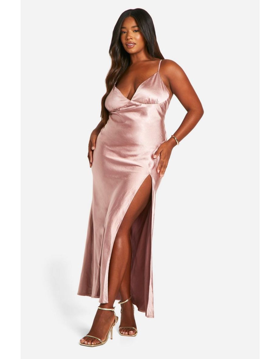 Shop Plus Bridesmaid Satin Strappy Maxi Dress mink Online in Oman VogaCloset