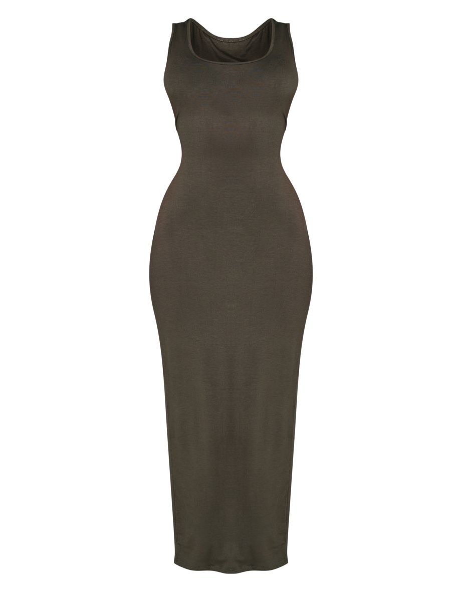 Olive Basic Simple Maxi Dress - 4