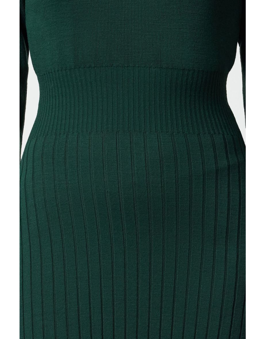 Dark Midi Knit A-Line Form Fit Dress - 4