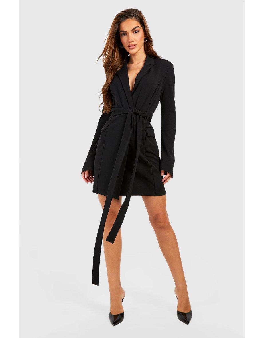 Shop Tie Waist Long Sleeve Blazer Dress black Online in Bahrain VogaCloset