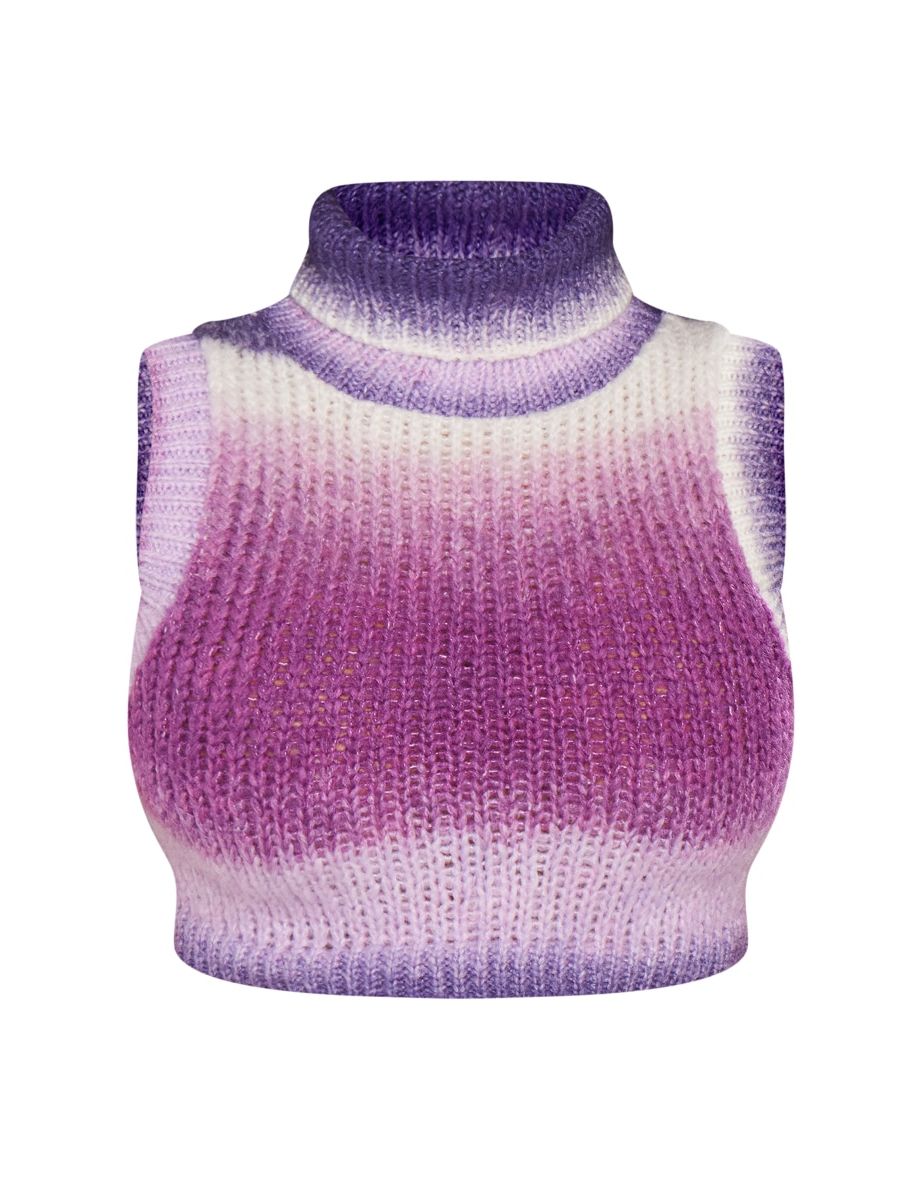 Shape Dark Purple Ombre Knit Cropped Sleeveless Jumper - 4