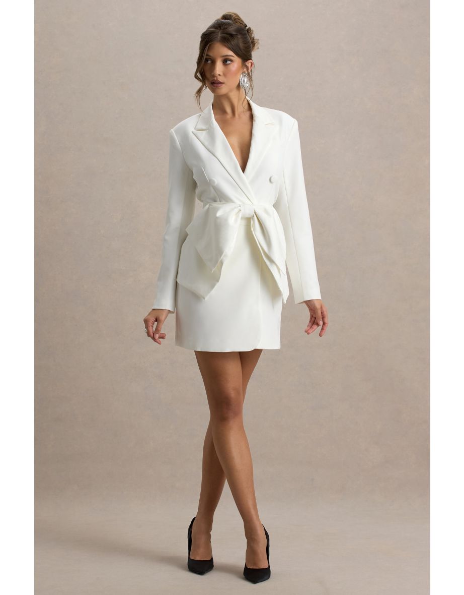 Prized | White Tailored Blazer Dress With Bow