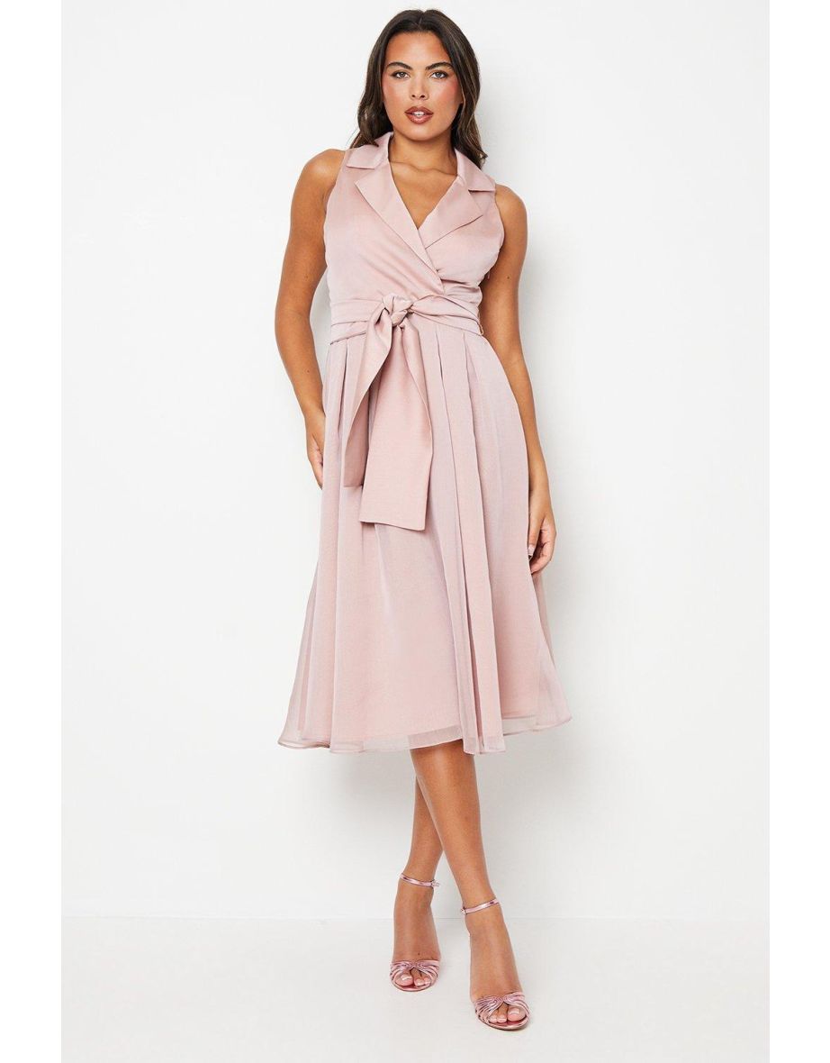 Wrap Front Dress In Chiffon With Collar
