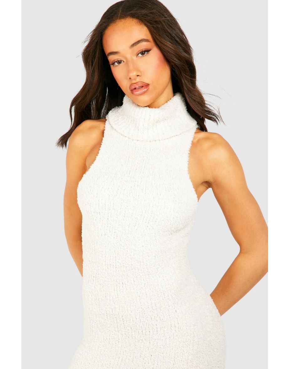 Teddy Soft Roll Neck Sleeveless Knitted Dress - ecru - 3