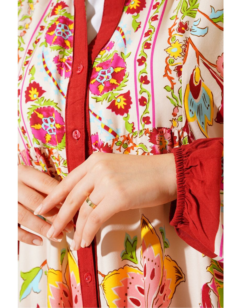 Authentic Patterned Dress H. Burgundy - 5