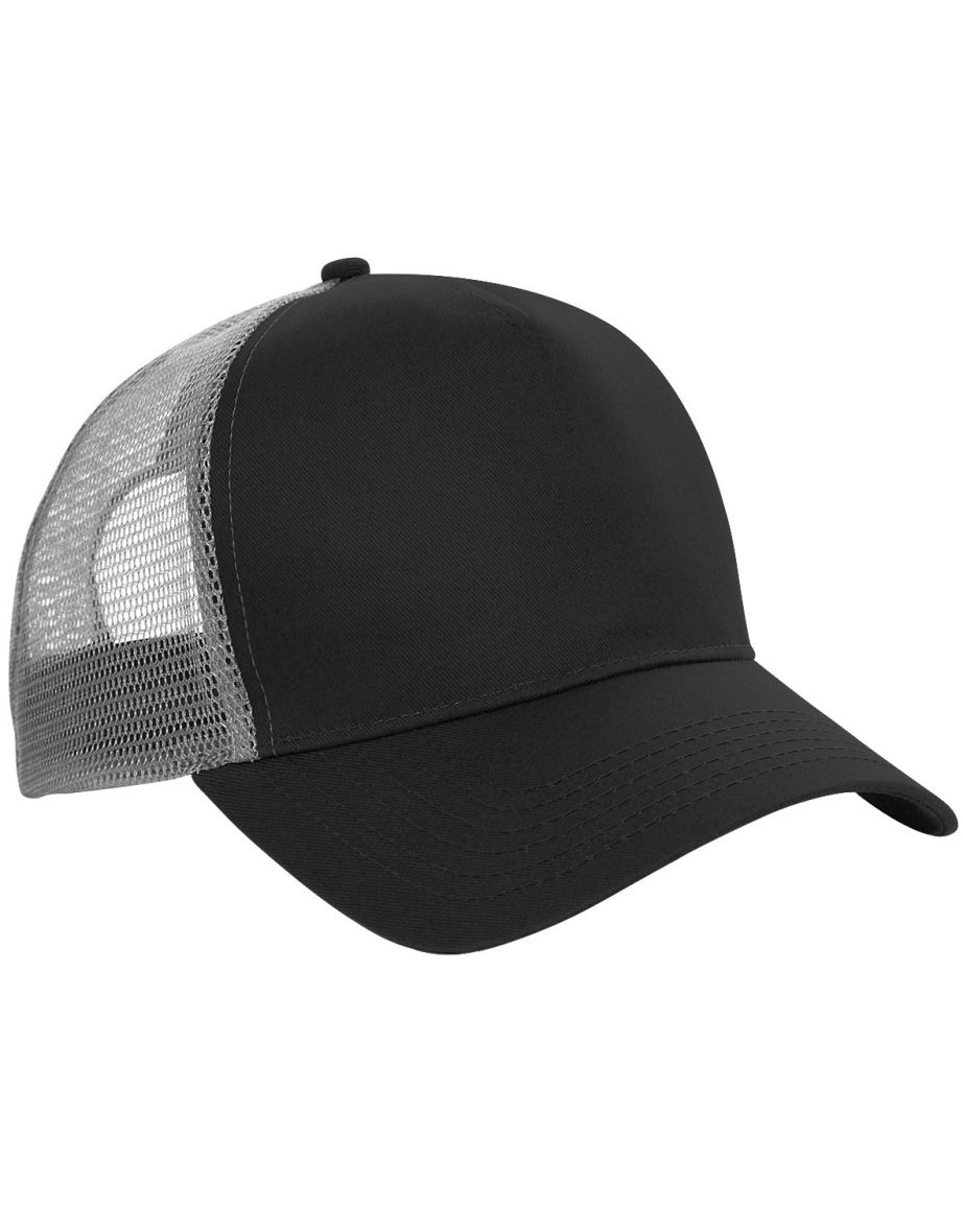 Beechfield Mens Half Mesh Trucker Cap / Headwear - Black/Light Grey