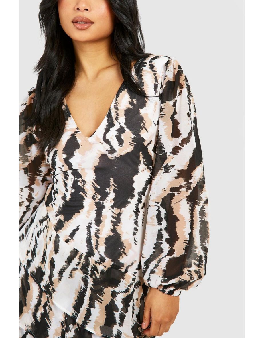 Petite Printed Chiffon Maxi Dress - animal - 3