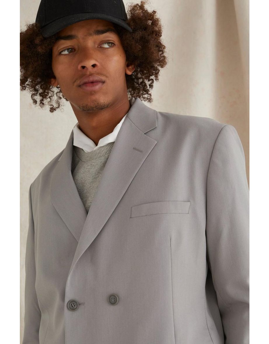 Double Breasted Oversized Blazer - grey - 2