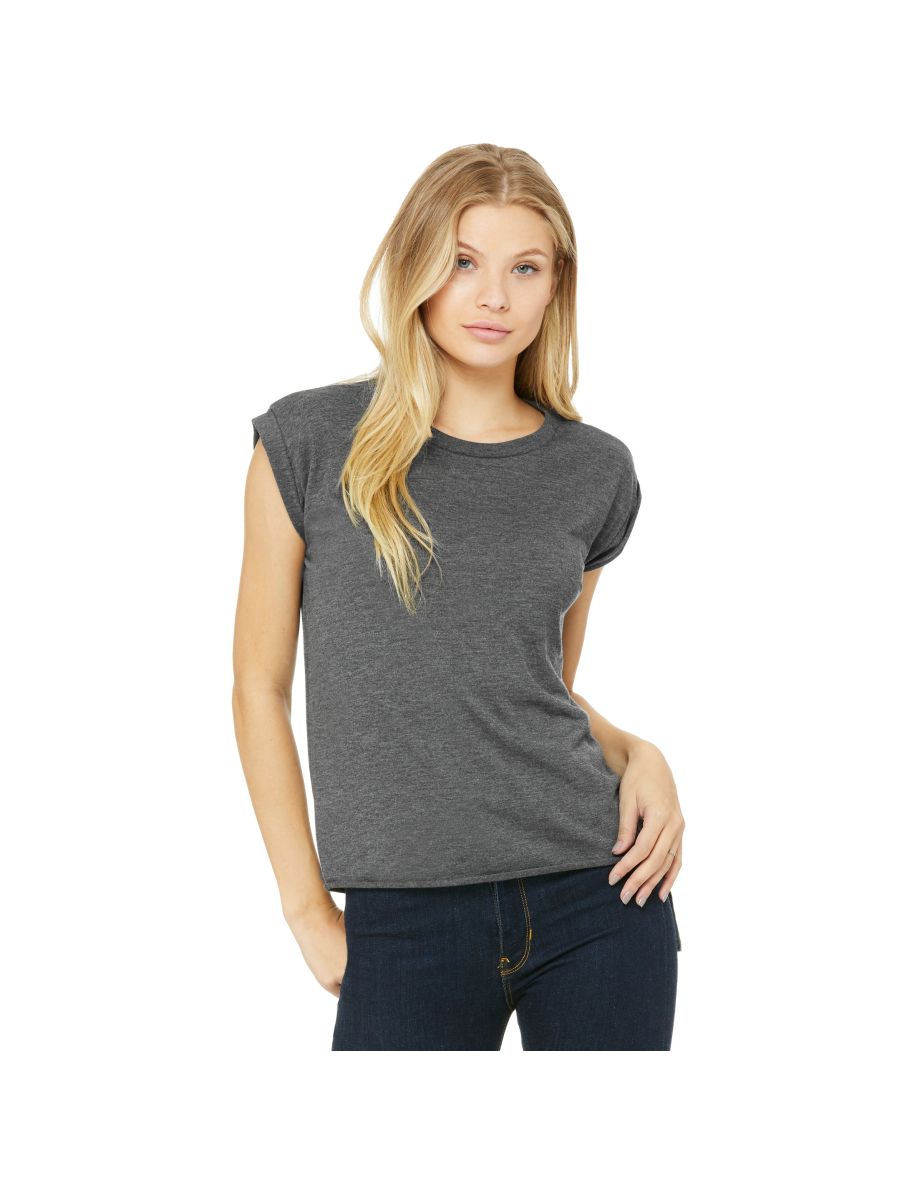Bella + Canvas Womens/Ladies Flowy Rolled Cuff Muscle T-Shirt - Dark Grey Heather - 1