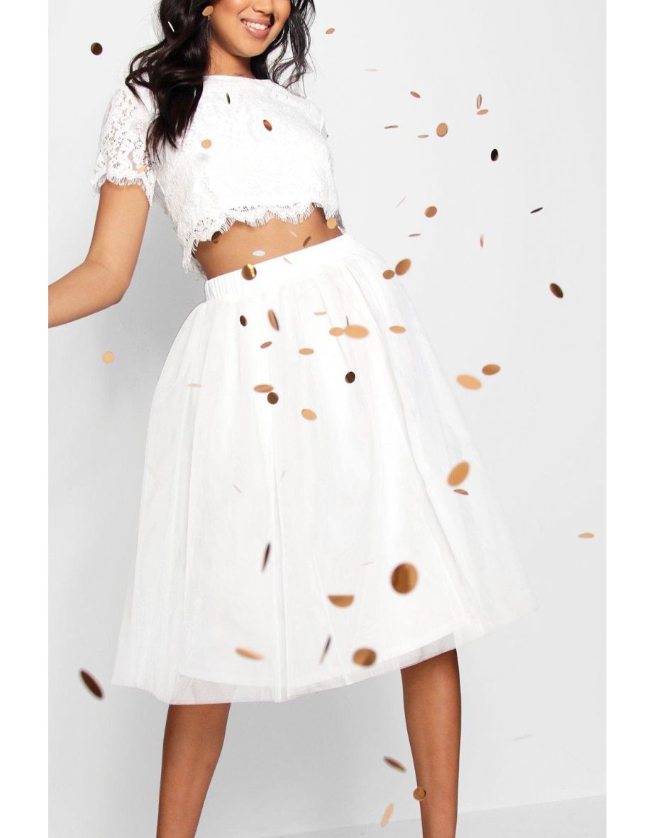 Woven Lace Top & Contrast Midi Skirt Co-Ord - white - 3