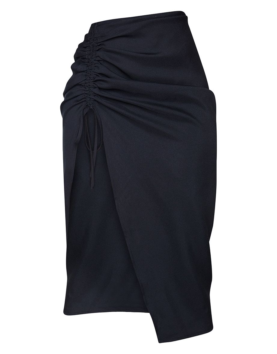 Black Woven Ruched Detail Midi Skirt - 4