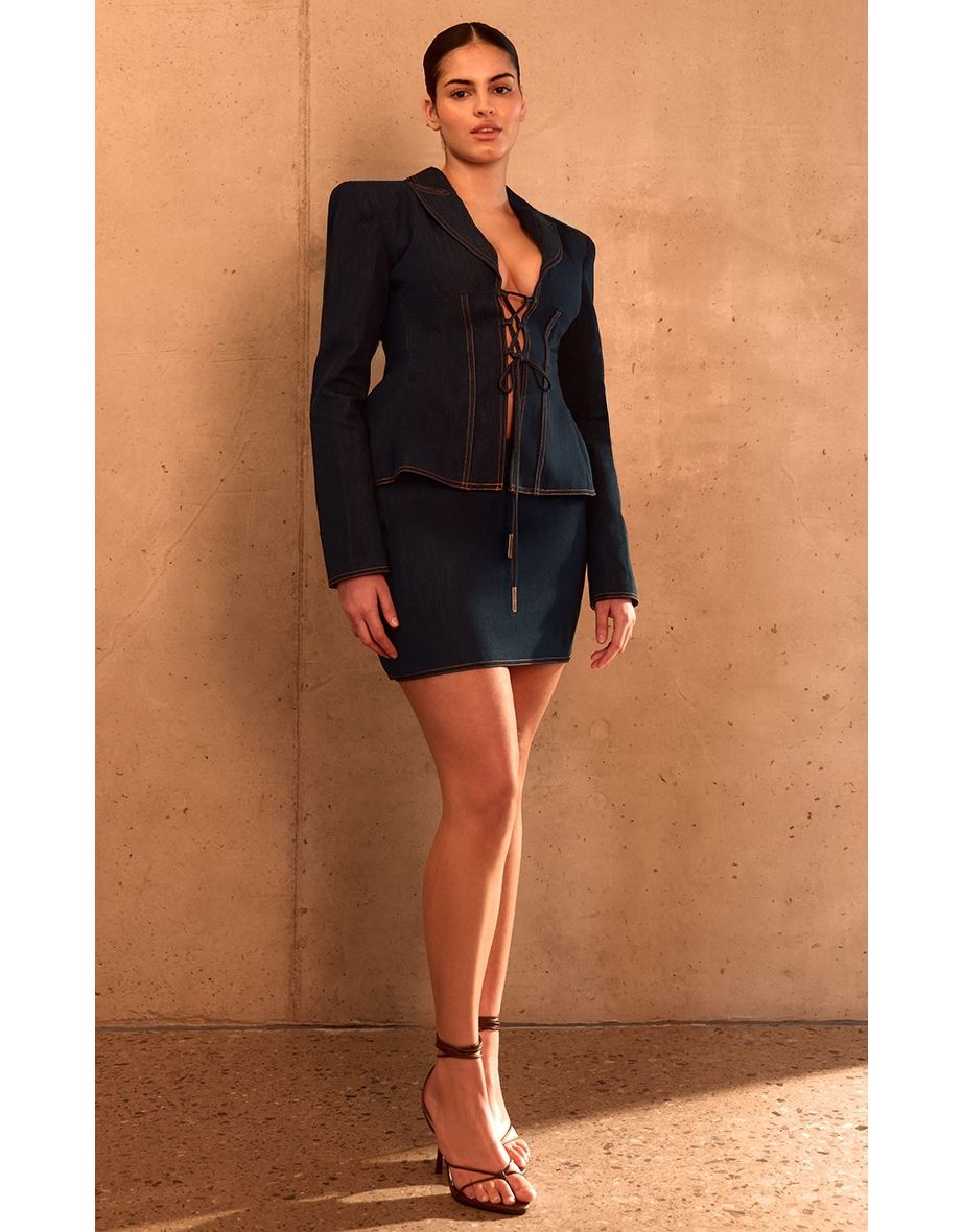 PLT Label Plus Denim Blue Tailored Micro Mini Skirt