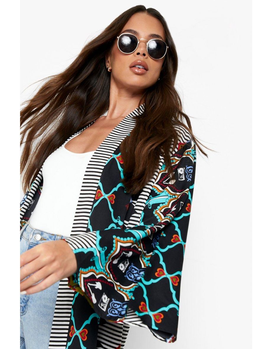 Floral Printed Maxi Kimono - black - 3