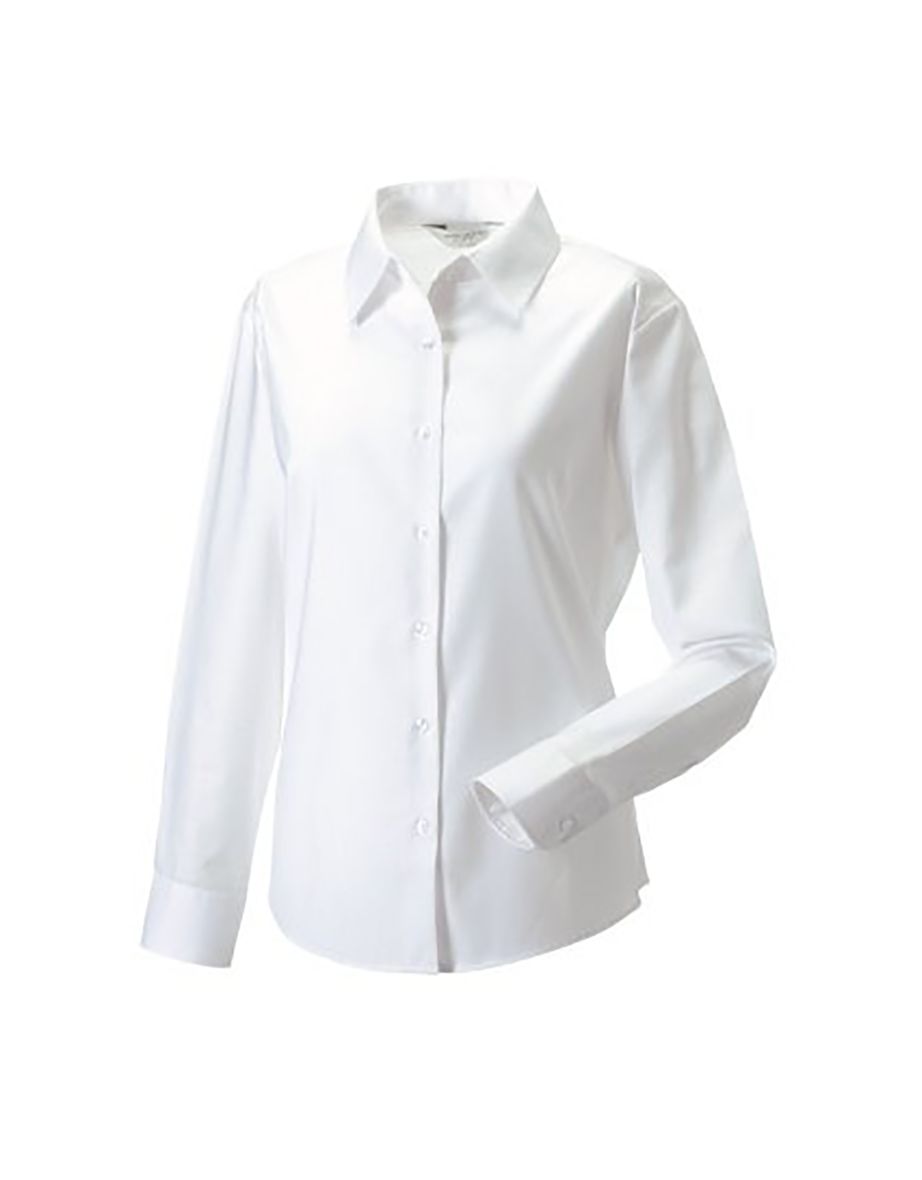 Russell Collection Ladies/Womens Long Sleeve Easy Care Oxford Shirt - White