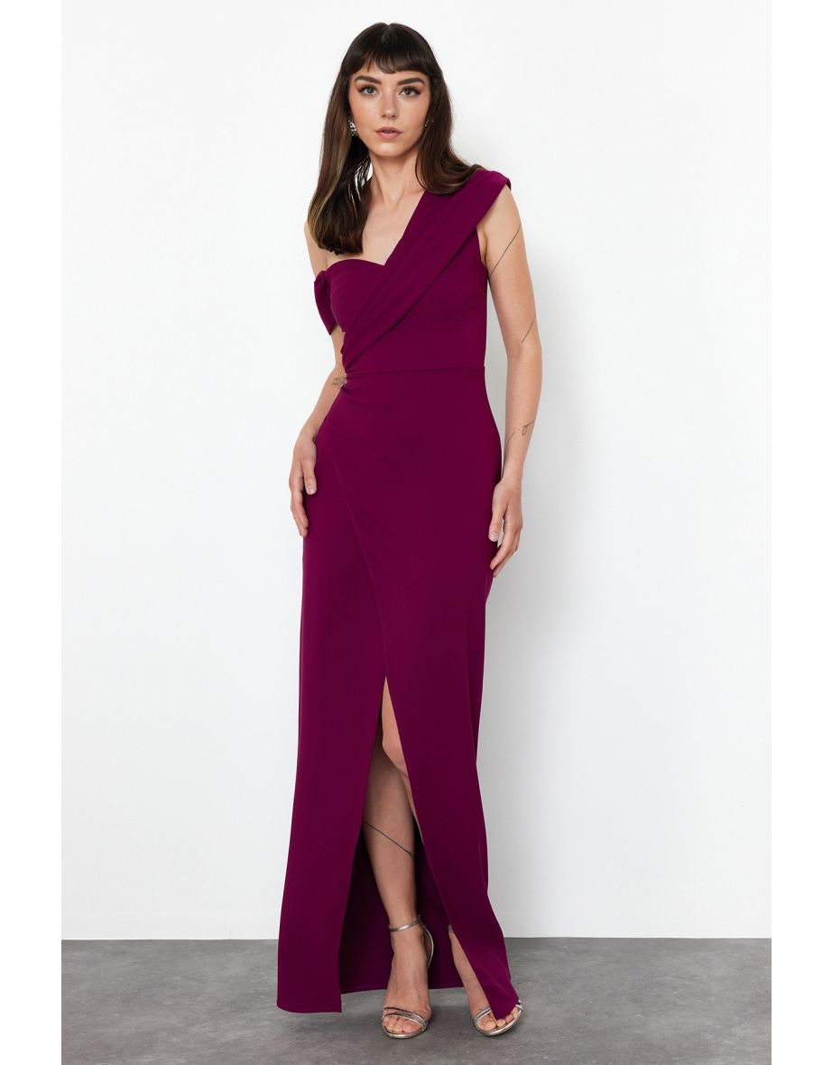 Shop Plum Woven Long Stylish Evening Dress Online in Bahrain VogaCloset