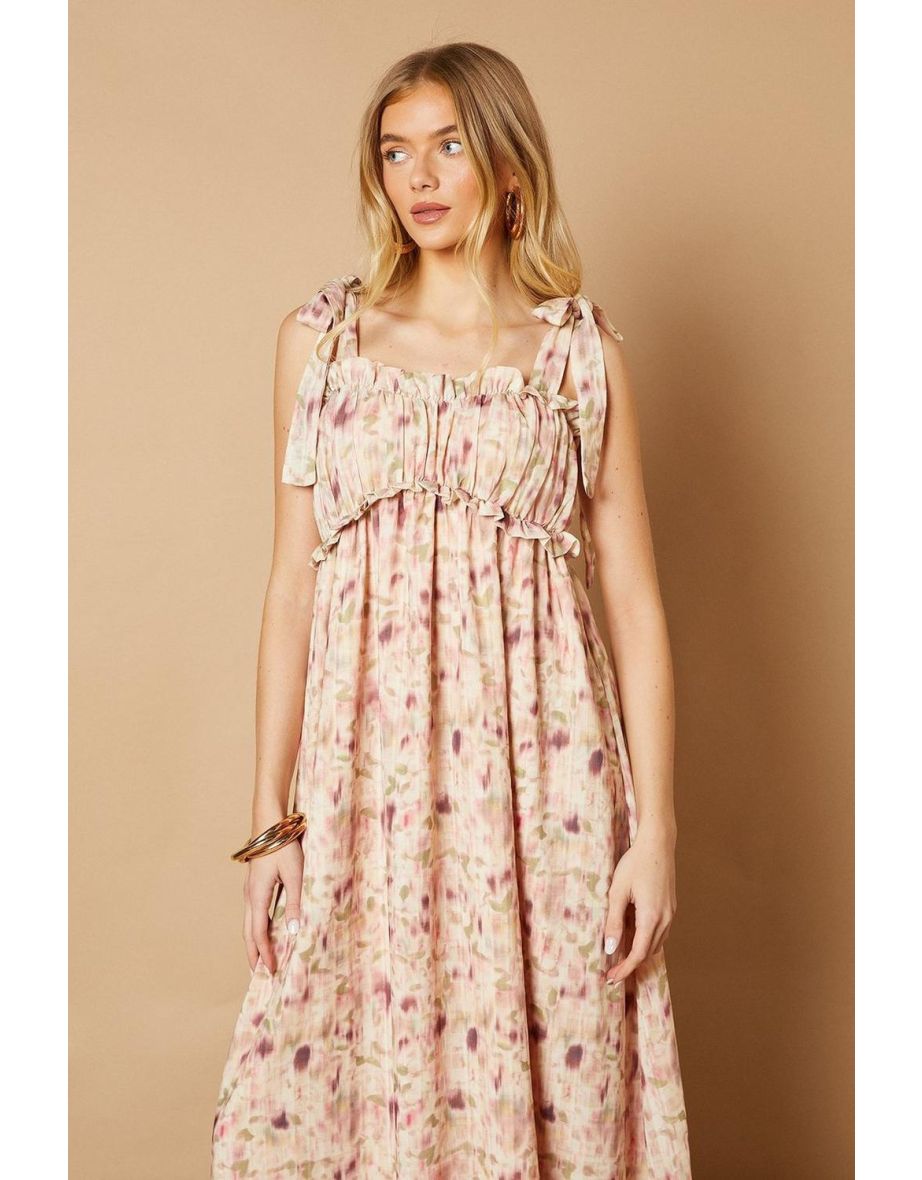 Printed Shirred Back Strappy Midi Dress - 3