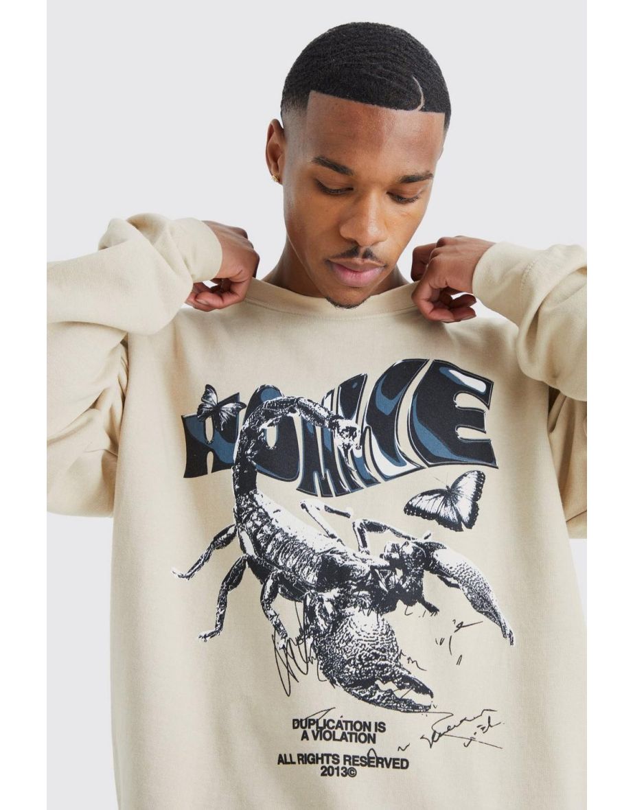 Oversized Homme Scorpion Graphic Sweatshirt - sand - 2