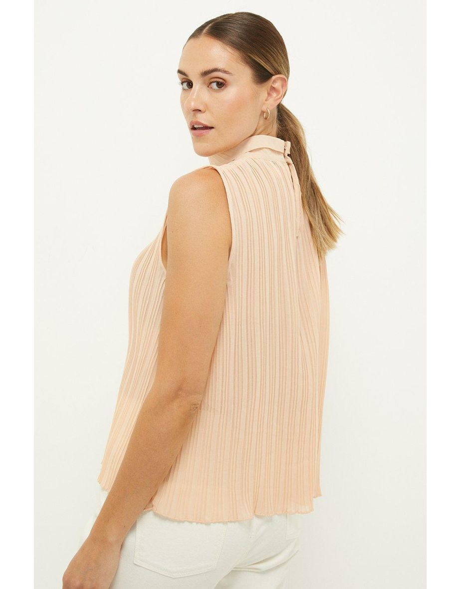 Pleated High Neck Shell Top - 2