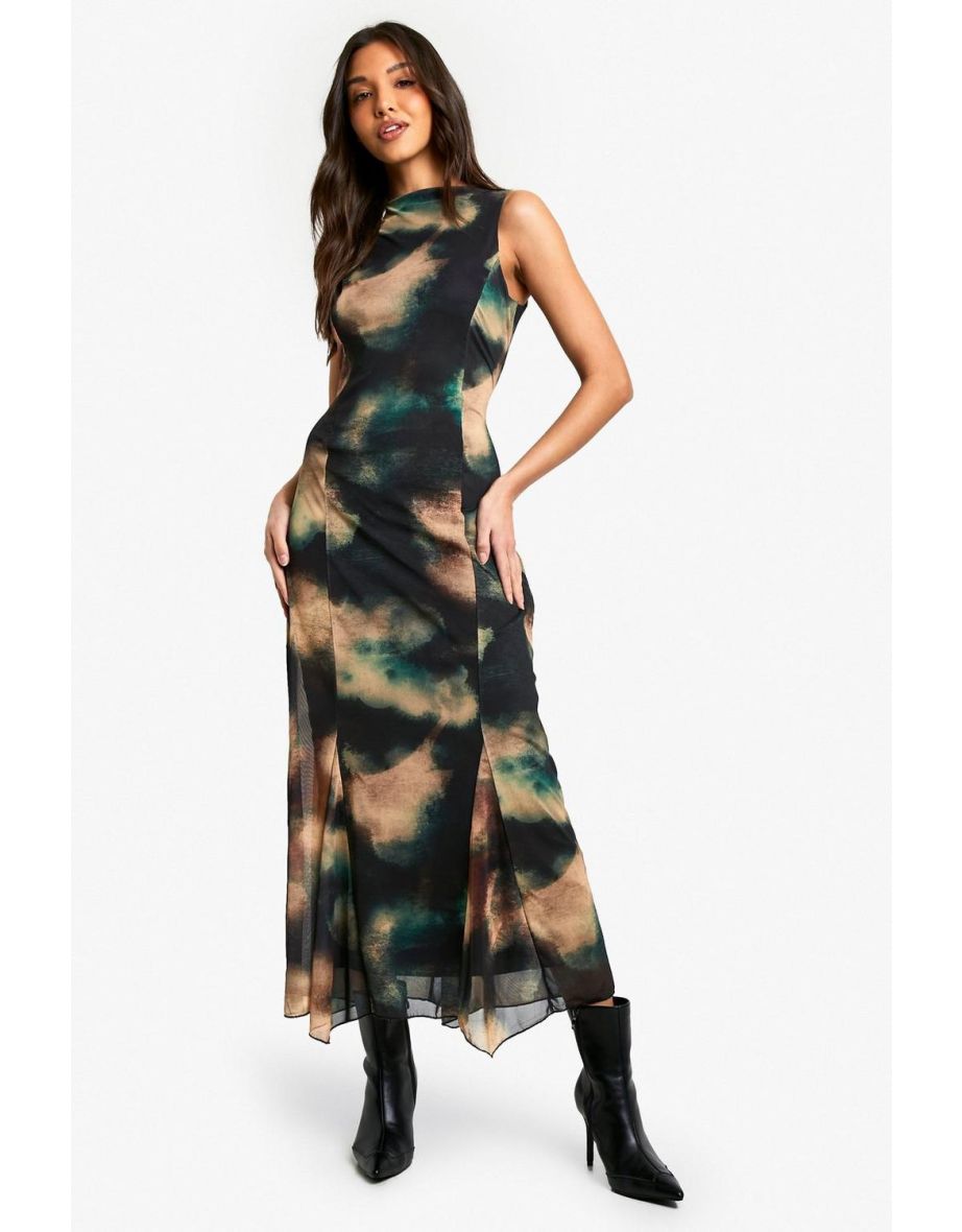 Abstract Godet Hem Midaxi Dress